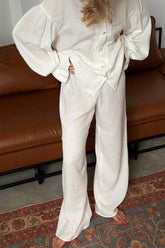 Breathable Ruffled V-Neck Long Sleeve Top and Pants Set OutfitFlow